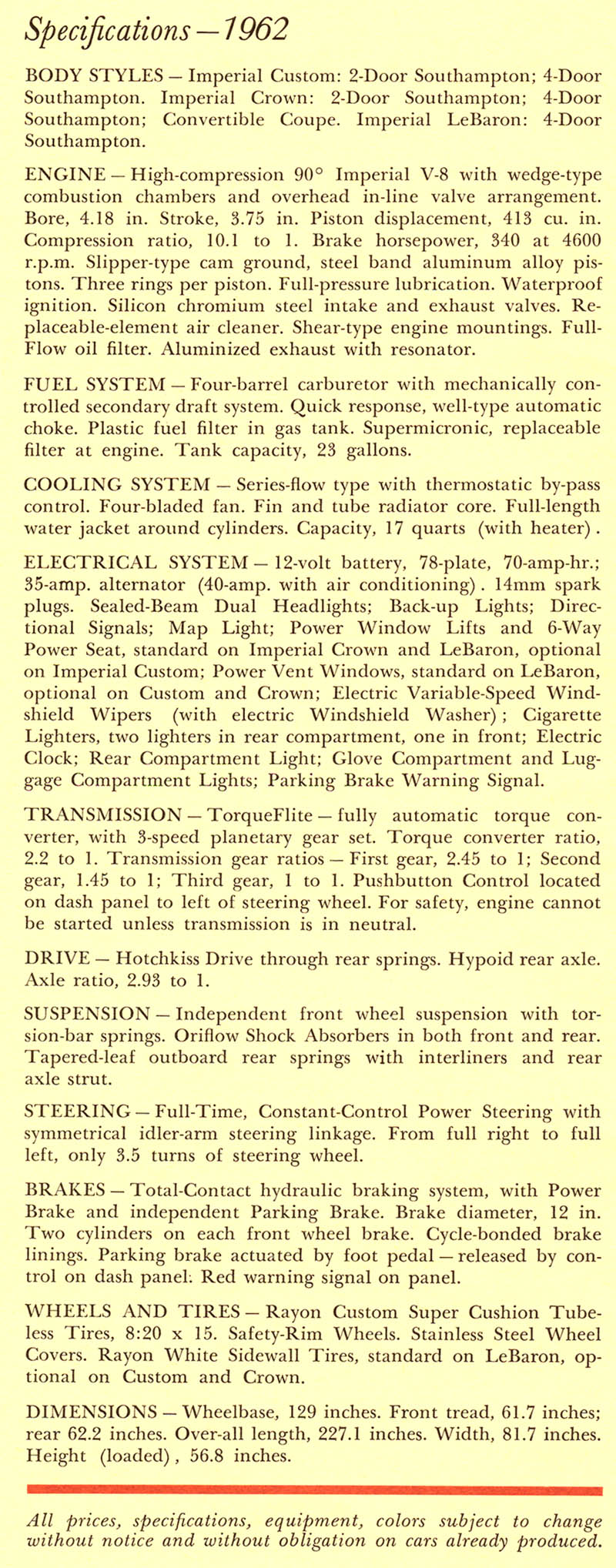 1962 Chrysler Imperial Booklet Page 13